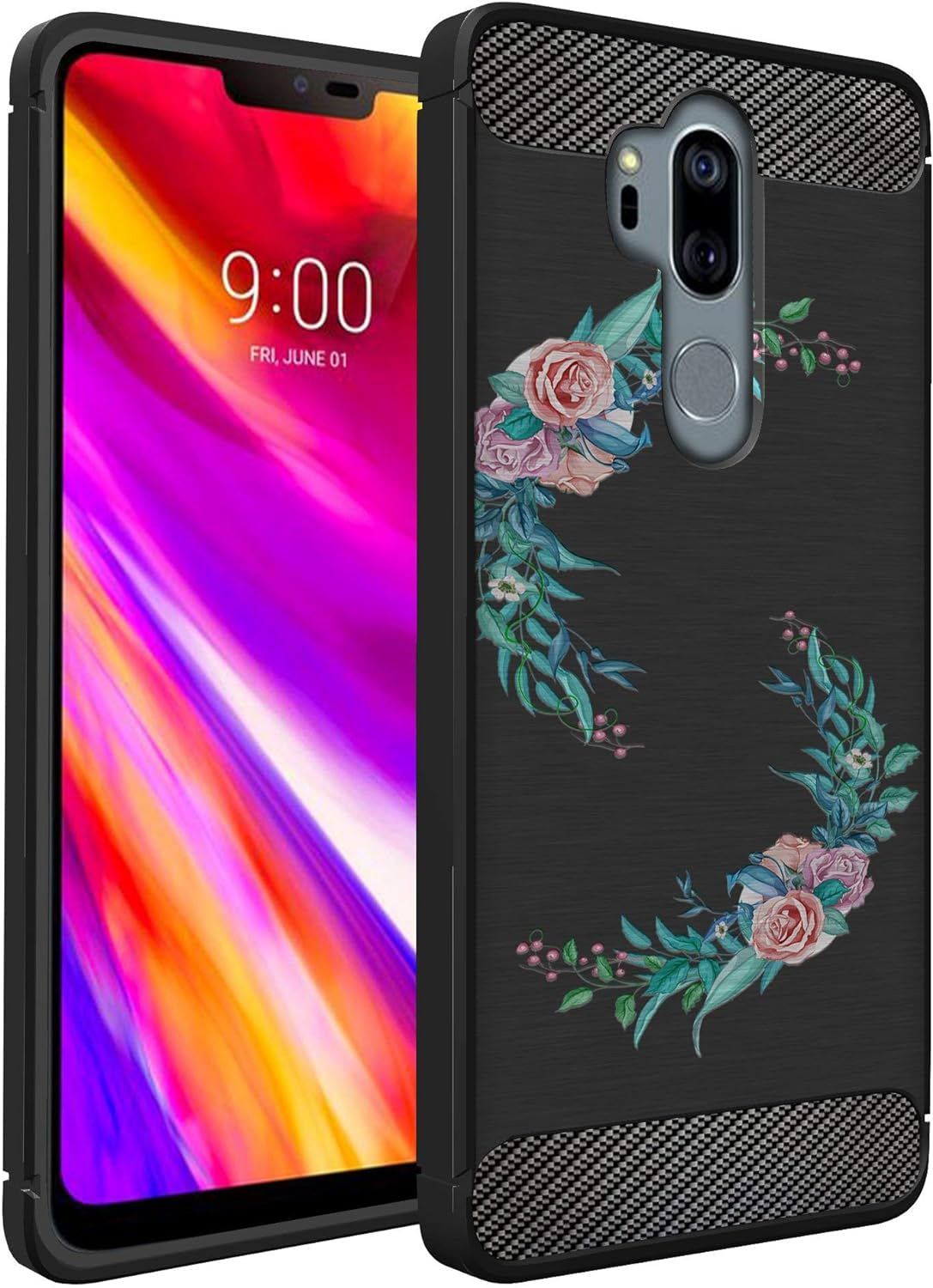 Casesondeck Case Compatible with [LG G7 / LG G7 Thinq] Tribal Floral Matte TPU Flexible Carbon Fiber Textured (Horse Tribal)  CasesonDeck Rose Bouquet  