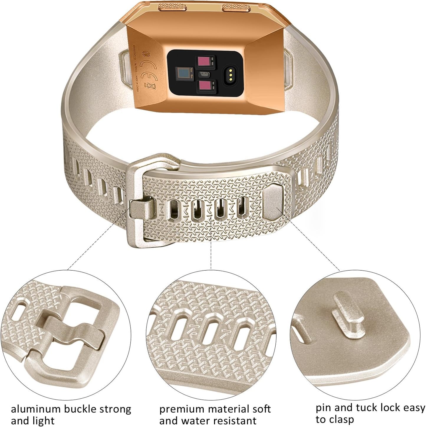 6 Pack Sport Bands Compatible with Fitbit Ionic Bands for Women Men, Replacement Soft Silicone Wristbands Rose Gold, Silver, Gold, Black, Gray, Slate, Small  Tobfit   