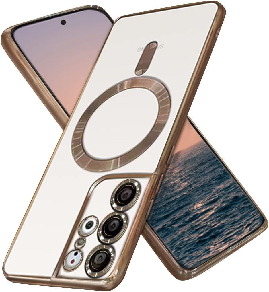 Luhuanx Magnetic Case for Samsung S21 Ultra 5G, Designed for Samsung Galaxy S21 Ultra Cases with Full Coverage Lens,Wireless Chager, Screen & Camera Protection (Crystal Black)  Luhuanx Crystal Gold  