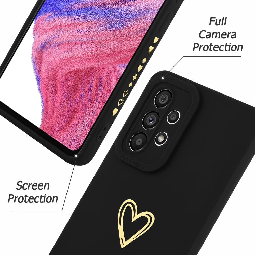 Fiyart Designed for Samsung Galaxy A53 5G Case Love Heart Design for Women Girls Soft TPU Plating Full Camera Lens Protection Phone Cover Bumper with Screen Protector for Galaxy A53 5G 6.5"-Black  Fiyart   