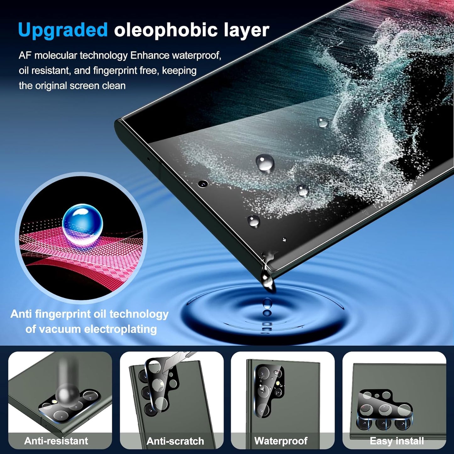 Arshek [2+2 Pack] Galaxy S22 Ultra Privacy Screen Protector, 9H Tempered Glass, Ultrasonic Fingerprint Support, 3D Curved, HD Clear Anti-Spy Film for Samsung S22 Ultra 5G Glass Screen Protector  Arshek   