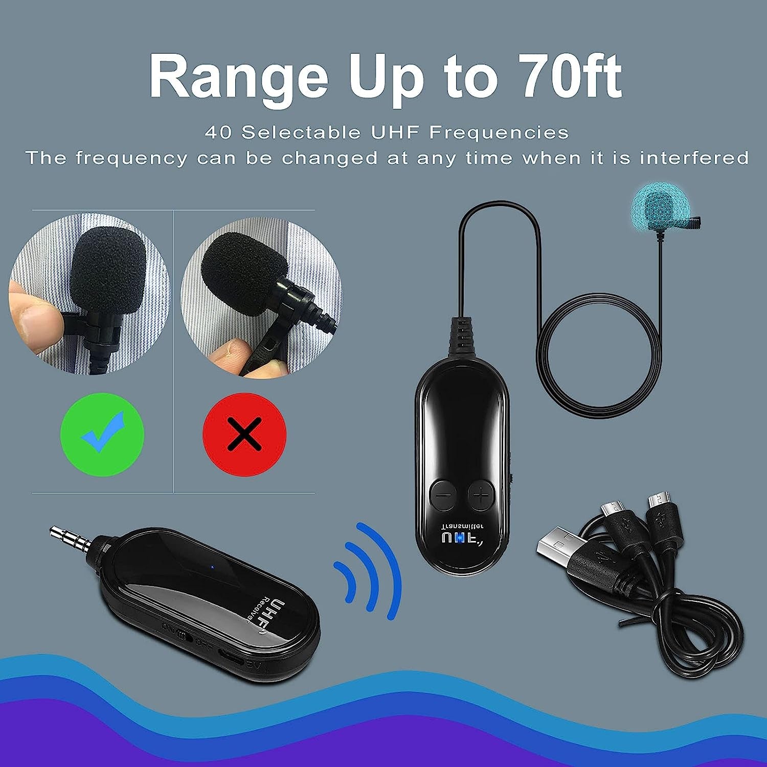 Amazmic Wireless Lavalier Microphone, Portable UHF Wireless Lapel Microphone System up to 70Ft Range Rechargeable Transmitter & Receiver, for Iphone, Andorid Phone, DSLR Camera, PC, Speaker  Amazmic   