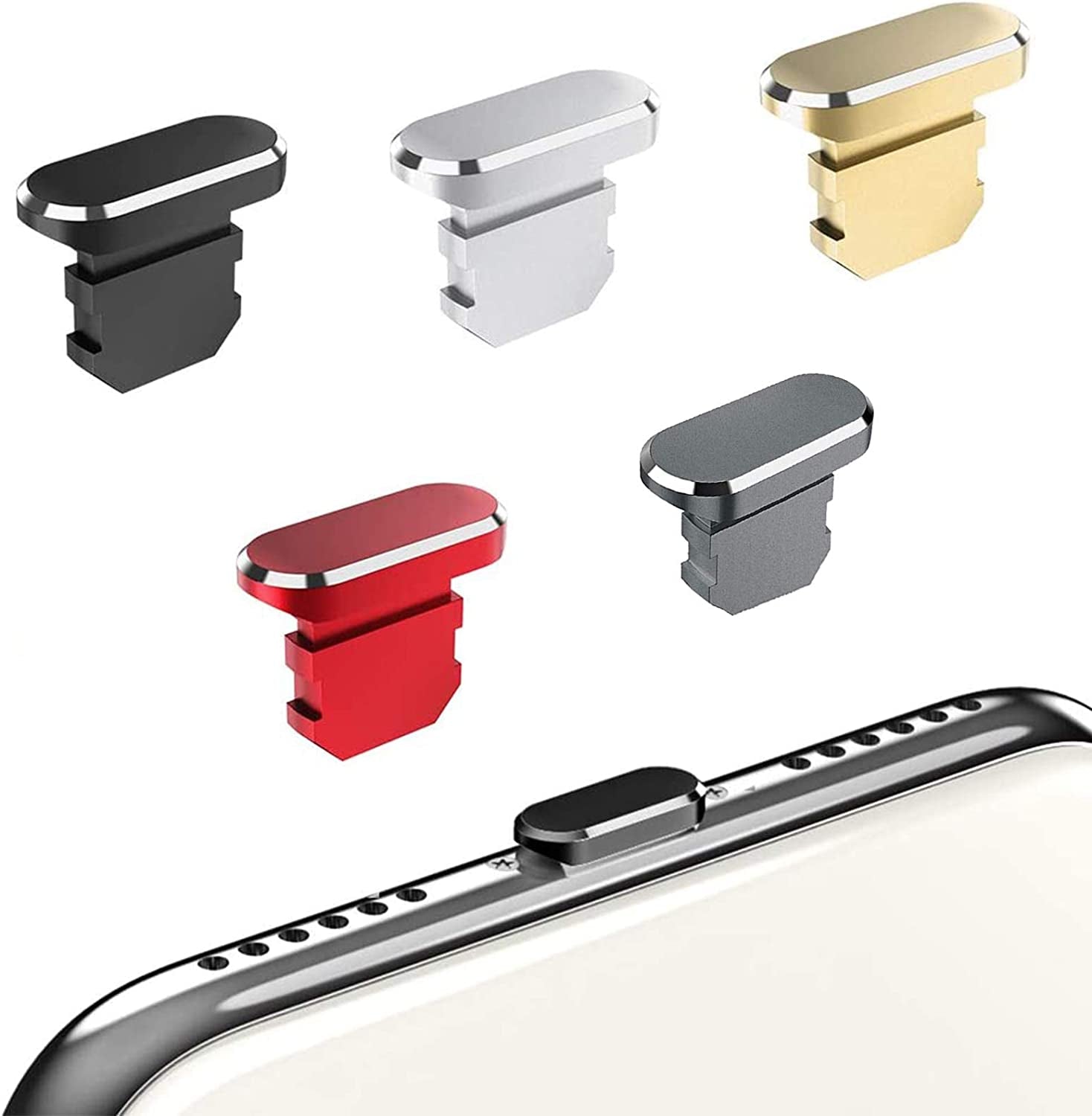 10 Pcs anti Dust Plugs, Charging Dust Cover Iphone Dust Plug Charging Port Covers Compatible with Iphone 12, Pro, Max, X, XS, XR, 11, 8, 7, 6 plus Ipad Mini Air (Black, Gray, Gold, Red, Silver)  kiniza   