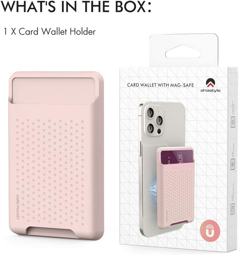 AHASTYLE Magsafe Wallet for Iphone 14/13/12/Plus/Pro Max/Mini RFID Magnetic Card Holder Silicone Sleeve Compatible with Iphone 12/13/14/Pro/Pro Max/Mini (Pink)  AHASTYLE   