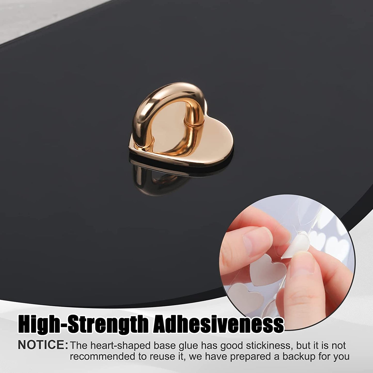 8 Pcs Cell Phone Finger Ring Adhesive Metal Phone Finger Grip Loop Stand Heart Grip Holder Phone Charm Hook for DIY Hanging Supplies (Gold, Silver, Rose Gold, Black)  Moxweyeni   