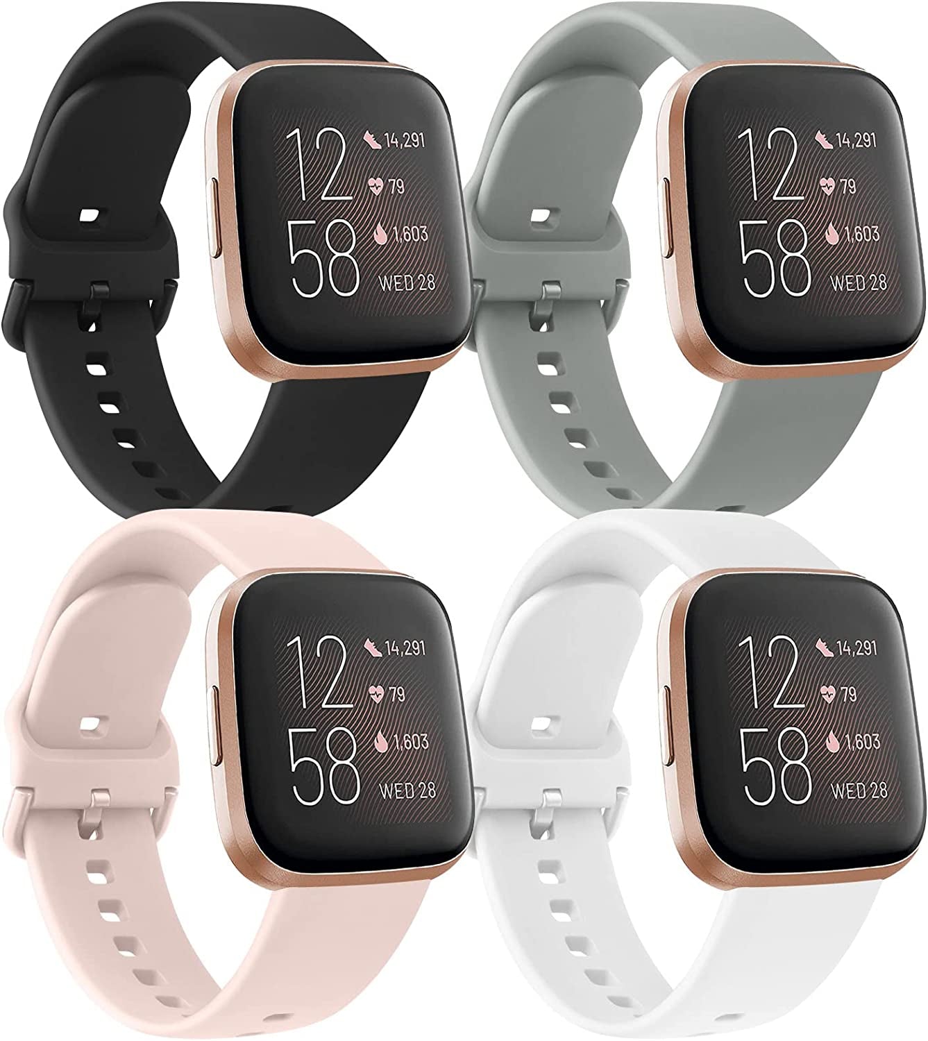 4 Pack Bands for Fitbit Versa 2 / Fitbit Versa/Versa Lite/Versa SE for Women Men, Soft Silicone Replacement Wristband for Fitbit Versa 2 Bands  Amzpas   