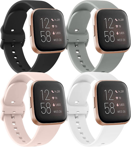 4 Pack Bands for Fitbit Versa 2 / Fitbit Versa/Versa Lite/Versa SE for Women Men, Soft Silicone Replacement Wristband for Fitbit Versa 2 Bands  Amzpas   