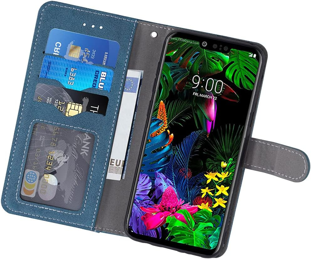 Asuwish Compatible with LG G8 Thinq Wallet Case and Tempered Glass Screen Protector Flip Cover Credit Card Holder Stand Cell Accessories Phone Cases for LGG8 Thin Q G 8 LG8 G8Thinq Lgg8Thinq 8G Blue  NSS   