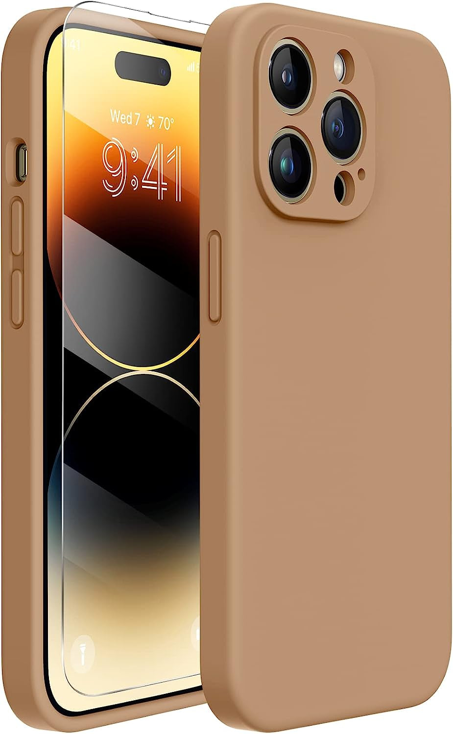 Miracase Designed for Iphone 14 Pro Case with Screen Protector, [Upgraded Camera Protection], Shockproof Liquid Silicone Rubber Phone Case Cover for 14 Pro 6.1 Inch (Alpine Green)  Miracase Chocolate  