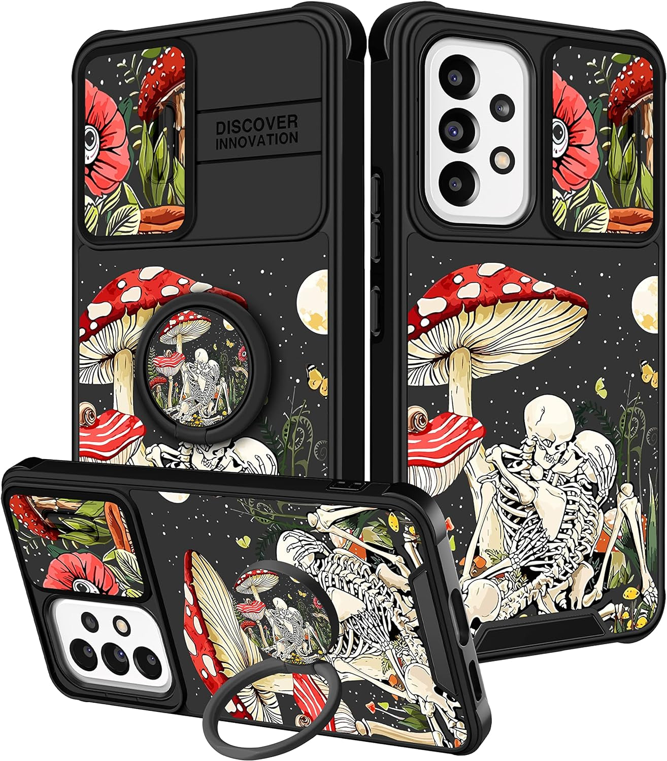 Funermei (2In1 for Samsung Galaxy A53 5G Phone Case for Women Cute Girls Cover Butterfly Girly Kawaii Aesthetic Butterfly Design with Camera Cover and Ring Stand Funda for Samsung A53 5G Case  Funermei 3-For A53 5G-Mushroom Skull  
