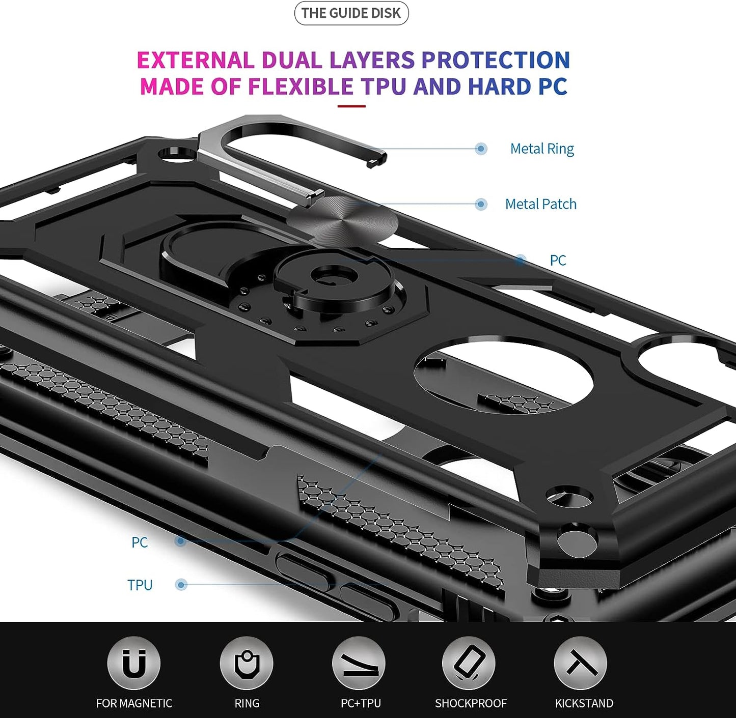 Leyi for Iphone XR Case, Iphone XR Case with Stand and [2PCS] Tempered Glass Screen Protector for Men, Heavy Duty Protective Hard Case with Metal Ring for Apple Iphone 10 XR, Black  LeYi   
