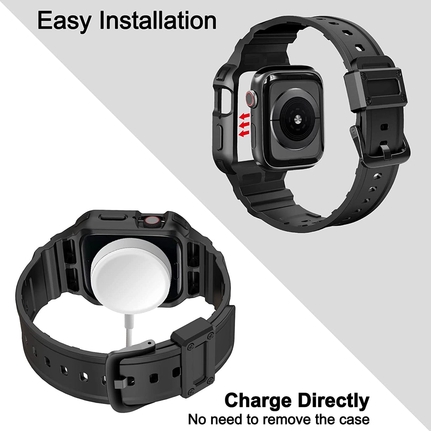 [2 Pack] SVISVIPA Band with Case Compatible for Apple Watch 45Mm 44Mm 42Mm Iwatch Series 8 7 SE 6 5 4 3 2 1 Strap, Men Women Sport Strap with Bumper Rugged Shockproof Military Protective, 2 Pack (Black，Army Green）  SVISVIPA   