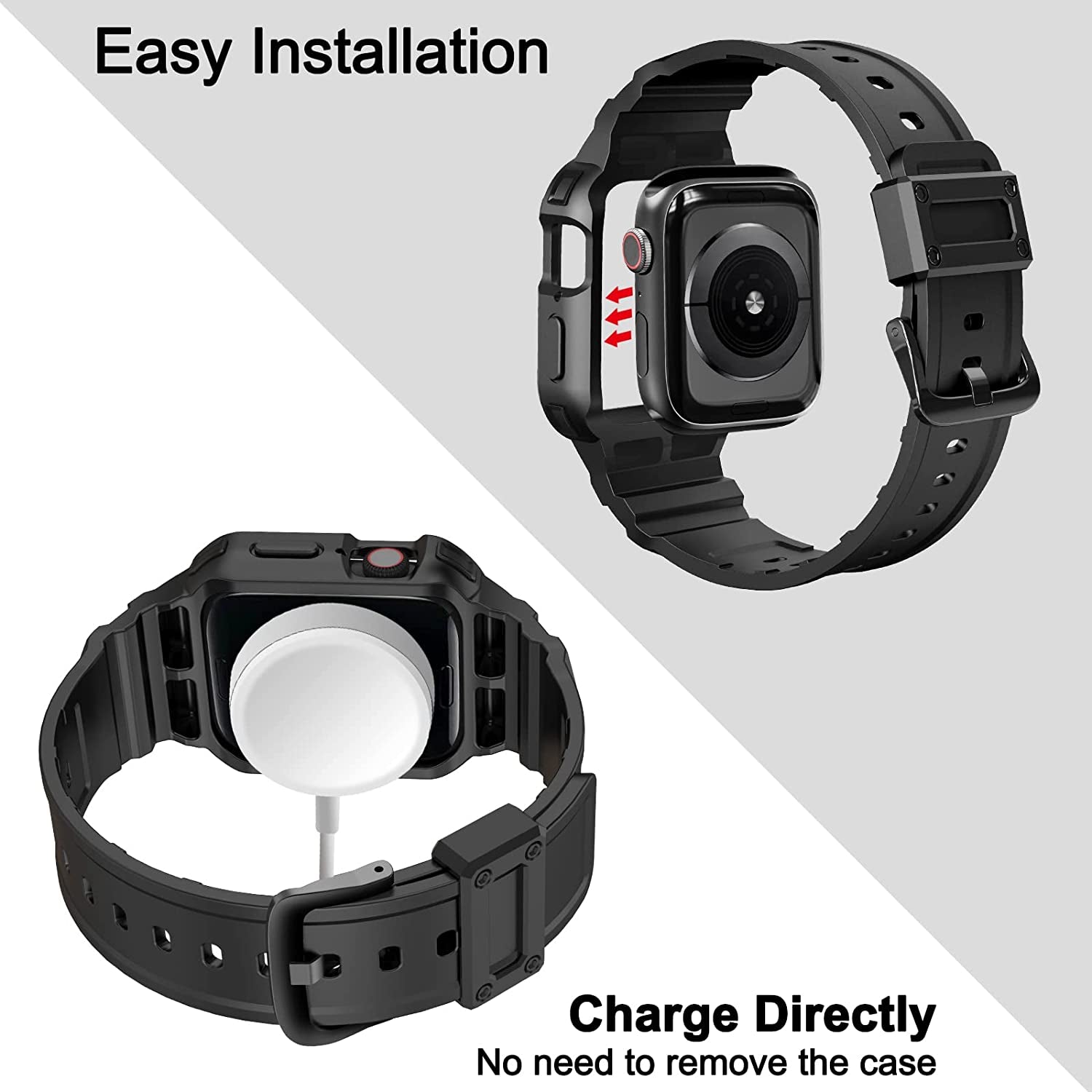 [2 Pack] SVISVIPA Band with Case Compatible for Apple Watch 45Mm 44Mm 42Mm Iwatch Series 8 7 SE 6 5 4 3 2 1 Strap, Men Women Sport Strap with Bumper Rugged Shockproof Military Protective, 2 Pack (Black，Army Green）  SVISVIPA   