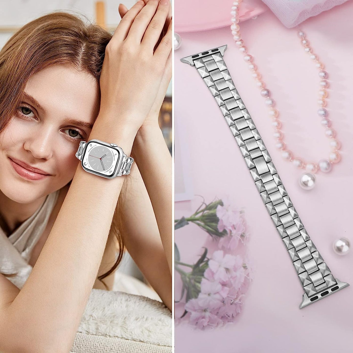 Trumirr Band for Apple Watch Series 8 7 SE (2Nd Gen) 40Mm Starlight Women, Fine Stainless Steel Watchband Replacement Strap for Iwatch SE Series 8 7 6 5 4 3 2 1  TRUMiRR   