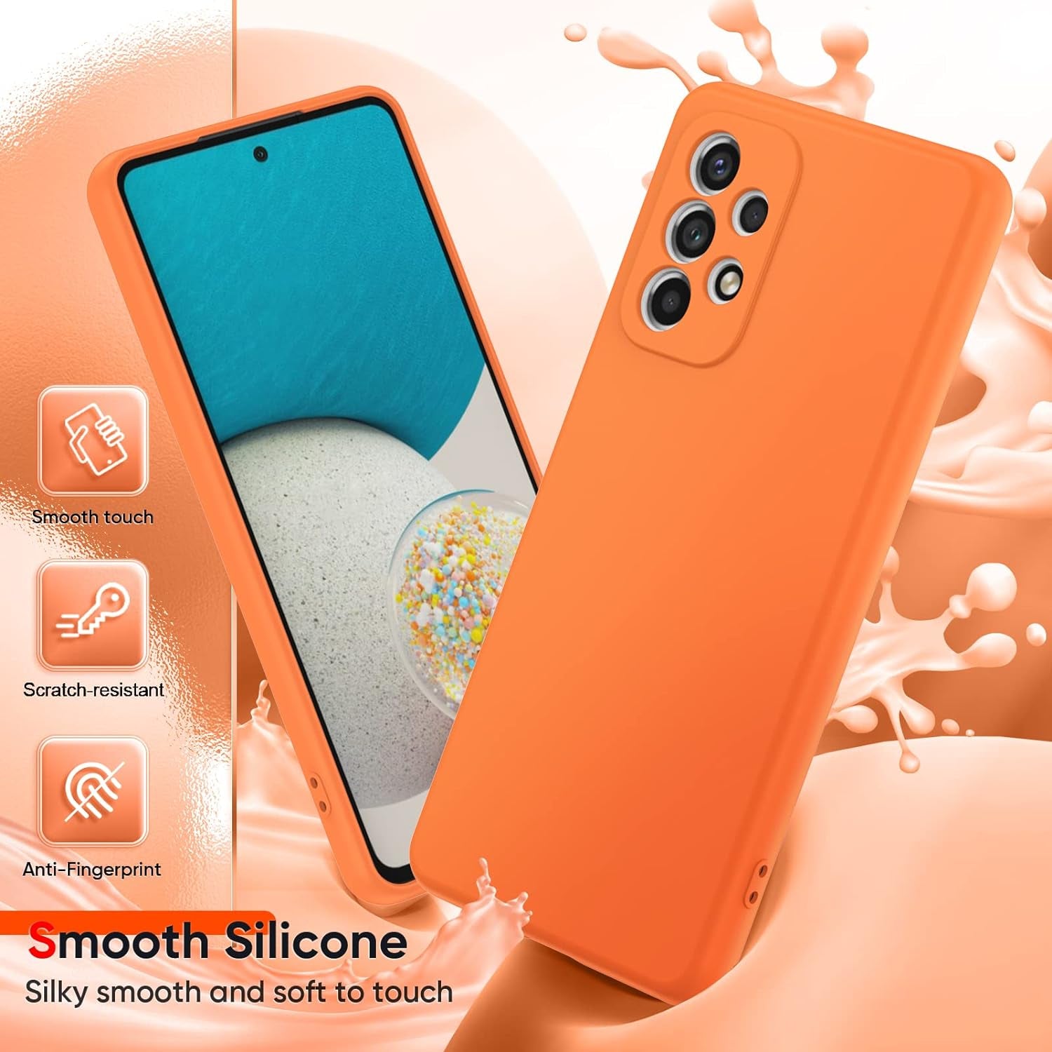Leyi for Galaxy A53 Case, Case for Galaxy A53 5G with [2 Pack] Tempered Glass Screen Protector, Liquid Silicone Soft Microfiber Liner Cover Phone Case Samsung A53 5G, Orange  LeYi   