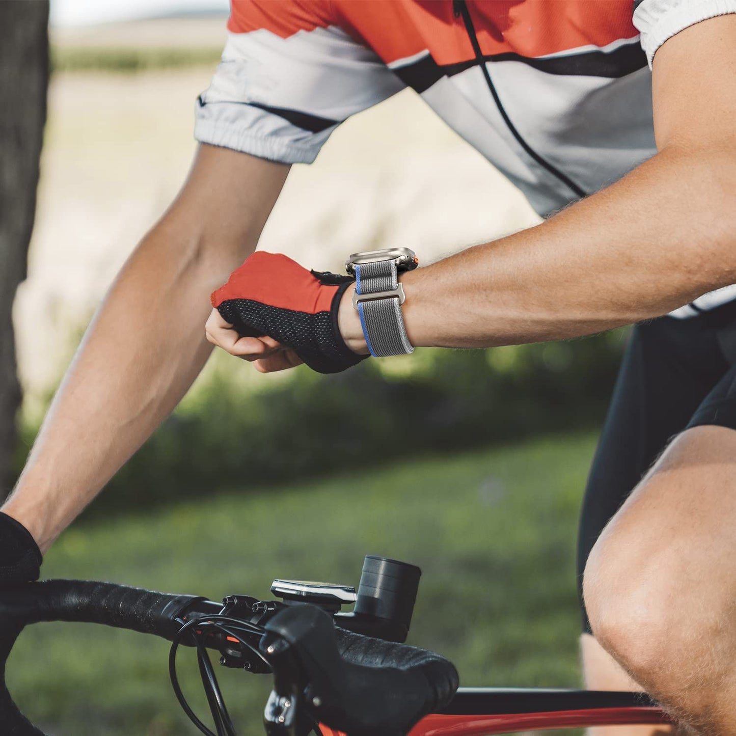 HITZEE Compatible with Apple Watch Band 49Mm 45Mm 44Mm 42Mm, Soft Nylon Braided Velcro Loop Bands Adjustable Sport Strap Designed for Apple Watch Ultra Series 8 7 SE 6 5 4 3 2 1, Blue/Gray, S/M  HITZEE   