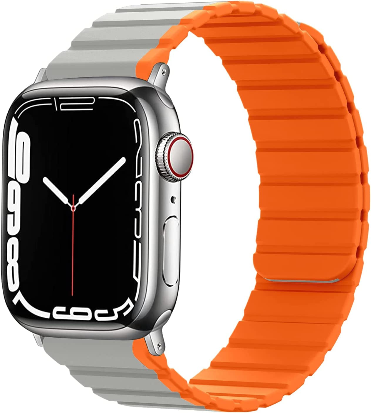 WINGLE for Apple Watch Ultra Band 49Mm Series 8 Series 7 45Mm 44Mm 42Mm Men, Strong Magnetic Bands Bracelet Adjustable Silicone Sport Strap for Apple Watch SE 6 5 4 3 2 1 Iwatch Women,Grey/Orange  WINGLE Grey with Orange 41mm/40mm/38mm 