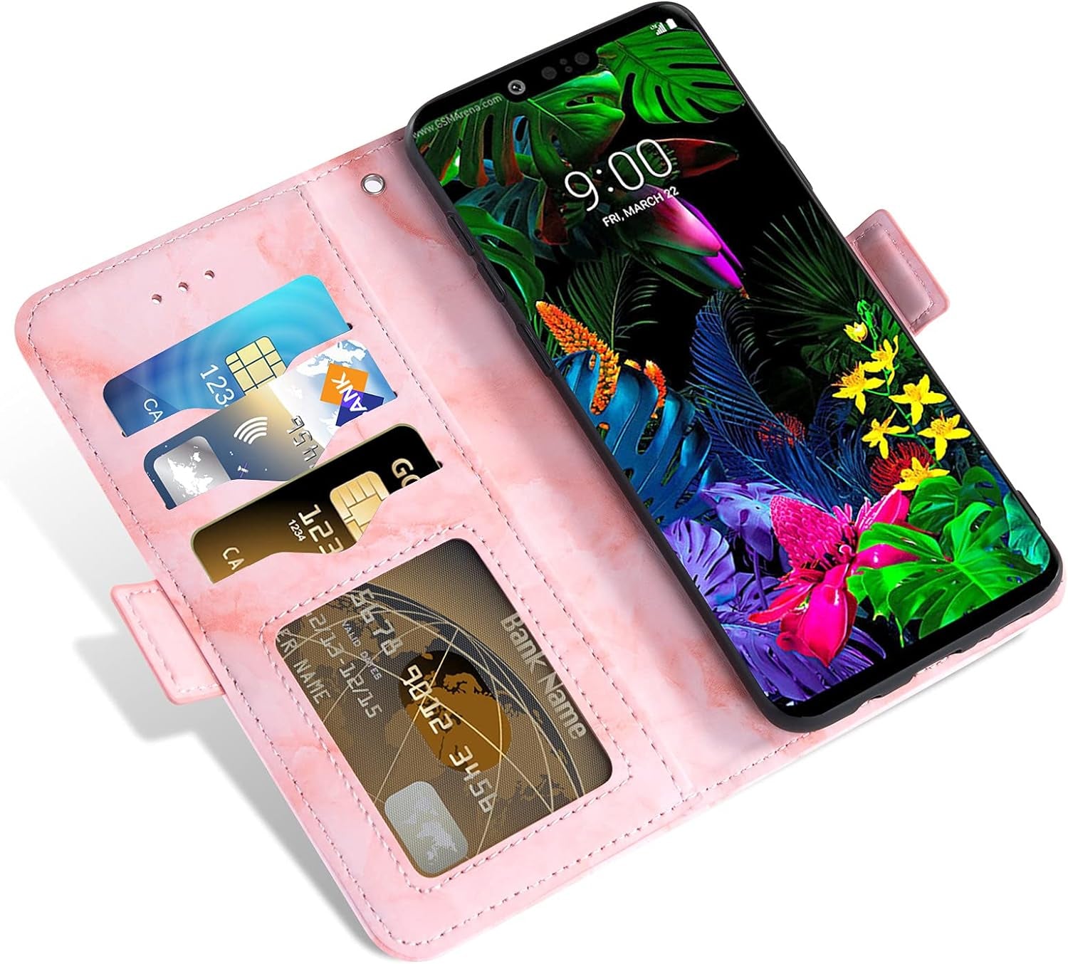 Asuwish Compatible with LG G8 Thinq Case and Tempered Glass Screen Protector Cell Accessories Card Holder Slot Kickstand Marble Wallet Phone Covers for LGG8 Thin Q G 8 LG8 G8Thinq Lgg8Thinq 8G Pink  Asuwish   