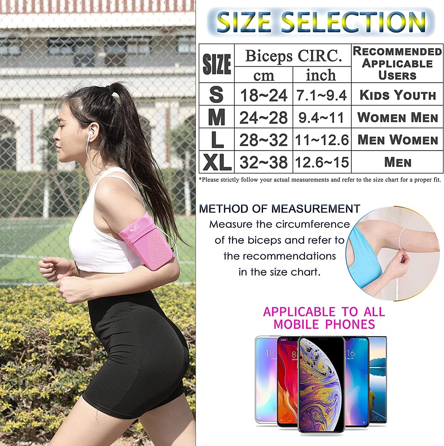 Hirui Universal Sports Armband Cell Phone Armband Sleeves Running Armband for Exercise Workout, Compatible with Iphone 14/14Plus/Pro Iphone 13/12/11 Samsung Galaxy All Phones (Medium, Pink)  HiRui Tech   