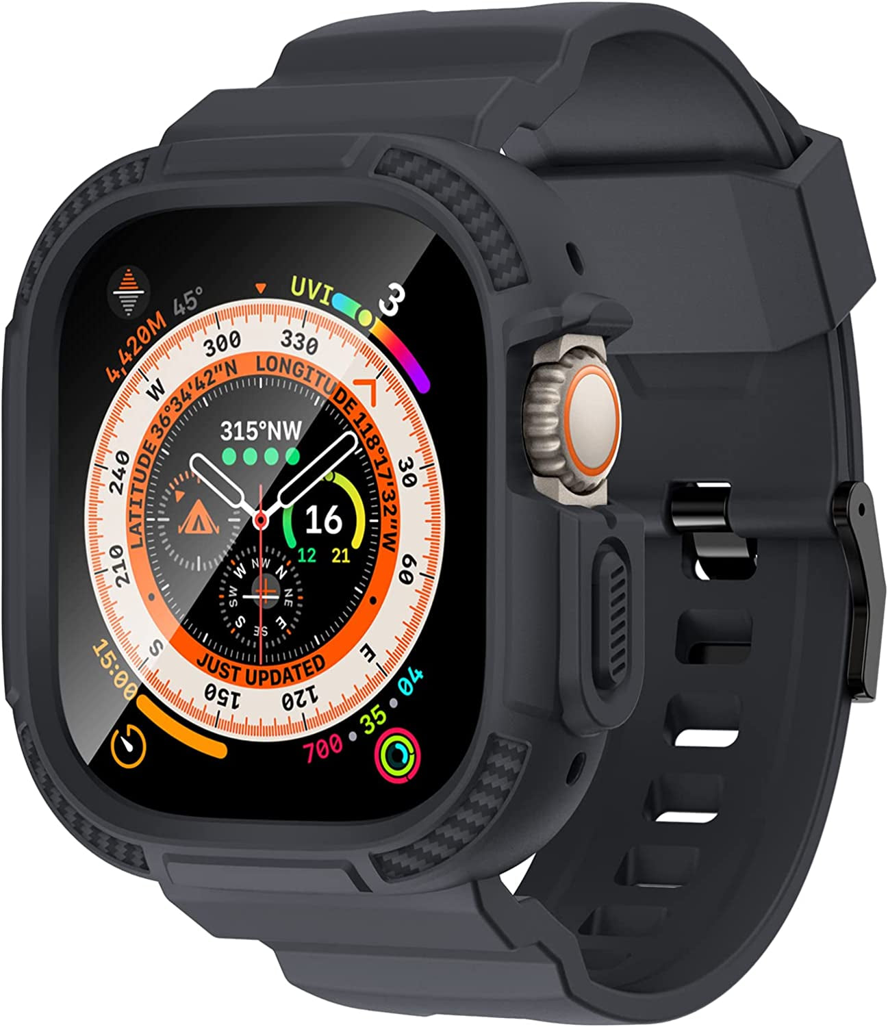 OROBAY Compatible with Apple Watch Band 45Mm 44Mm 42Mm with Case, Shockproof Rugged Band Strap for Iwatch SE SE2 Series 8/7/6/5/4/3/2/1 45Mm 44Mm 42Mm with Bumper Case Cover Men Women, Matte Black  OROBAY Gray Ultra 49mm 