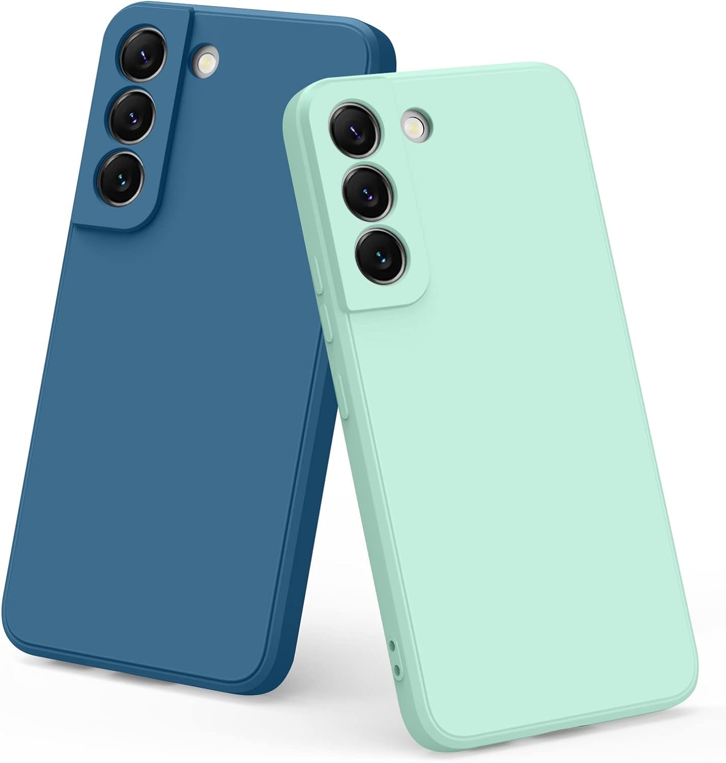 Vanjua [2 Pack] for Samsung Galaxy S22 Case, Stylish Liquid Silicone Slim Full-Body Protective Cover for Samsung Galaxy S22 5G 6.1 Inch Phone Case (Navy Blue+Light Cyan)  Vanjua   