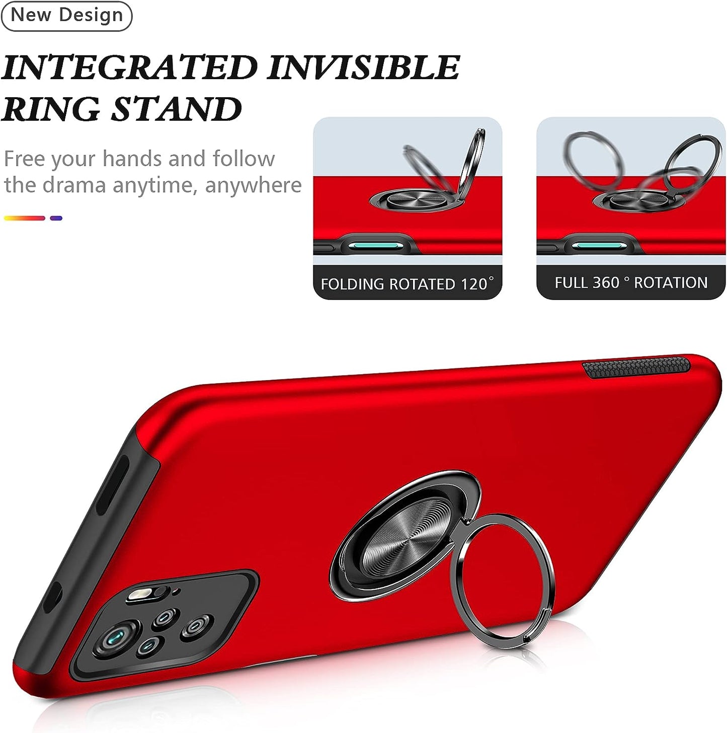 Asuwish Compatible with Xiaomi Redmi Note 10/10S 4G Case and Tempered Glass Screen Protector Cover Slim Magnetic Ring Holder Cell Accessories Phone Cases for Redme Note10 S Note10S Women Men Red  Asuwish   