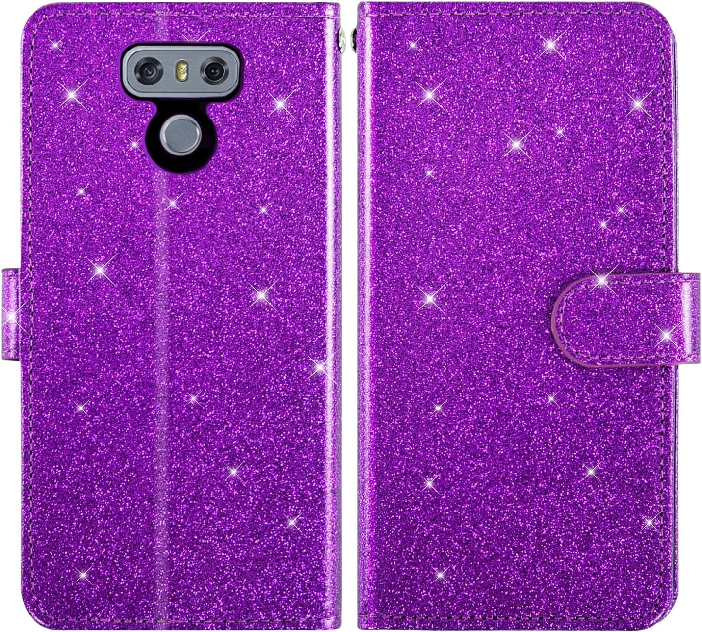 Asuwish Phone Case for LG G6 with Tempered Glass Screen Protector and Glitter Wallet Cover Card Holder Slot Stand Kickstand Cell Flip LGG6 Thinq LG6 Thin Q G 6 plus G6+ 6G VS988 H872 Women Men Purple  Asuwish   
