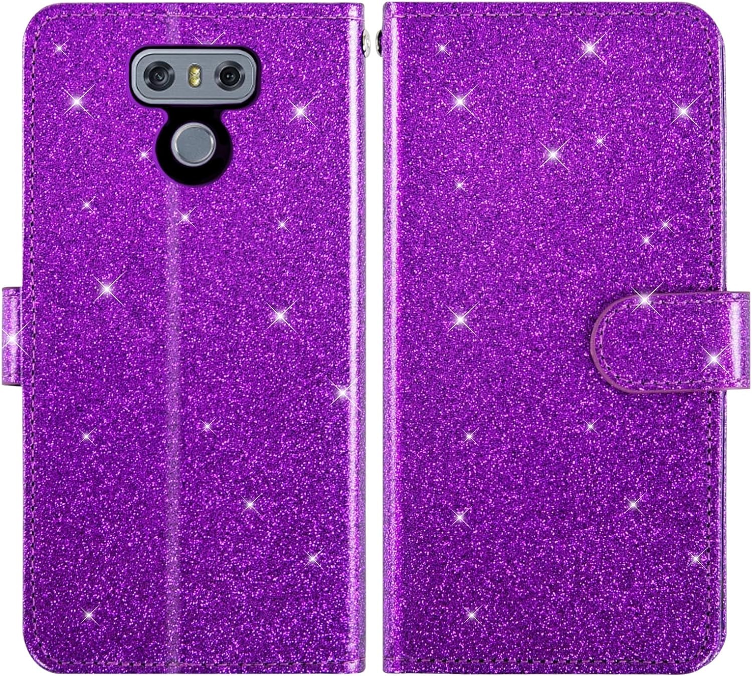 Asuwish Phone Case for LG G6 with Tempered Glass Screen Protector and Glitter Wallet Cover Card Holder Slot Stand Kickstand Cell Flip LGG6 Thinq LG6 Thin Q G 6 plus G6+ 6G VS988 H872 Women Men Purple  Asuwish   