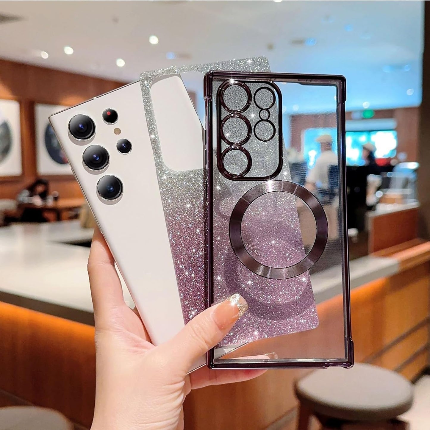 Aowner for Samsung Galaxy S21 Ultra Magnetic Case Compatible with Magsafe, Full Protection Square Glitter Clear Phone Case for Women Girls Cute Soft Shockproof Bumper Protective Cover Case 6.8"-Gold  aowner   