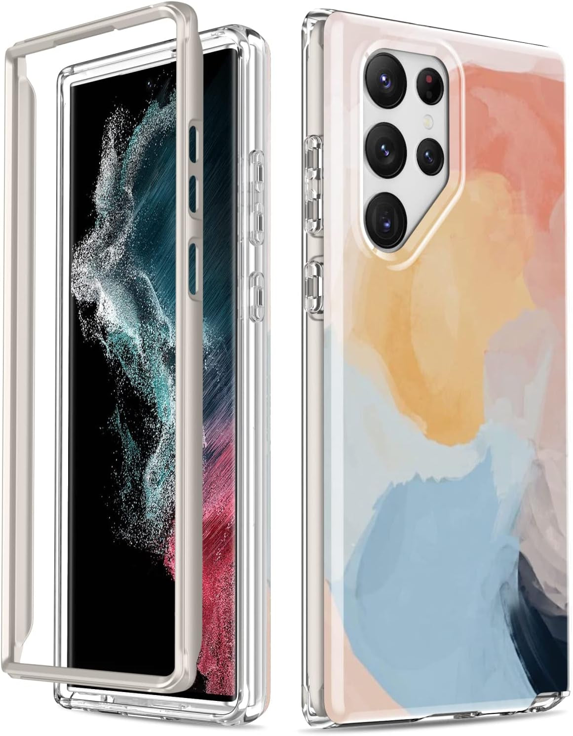 SEXYMOM for Samsung Galaxy S22 Ultra Case,Military Grade Durable Shockproof Cover with Fashion Designs for Women Girls,Slim Fit Protective Phone Case for Galaxy S22 Ultra 6.8" Fanstic Rainbow  SEXYMOM Blue Orange Red Painting  