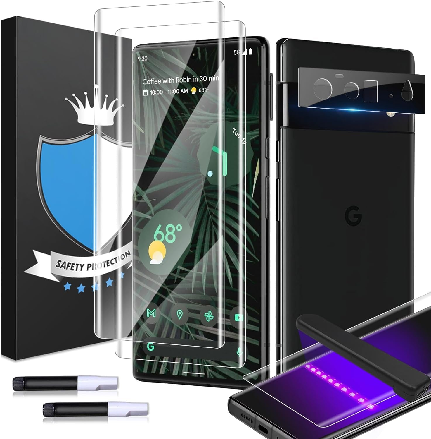 Asbellt 3 Pack for Google Pixel 6 Pro Screen Protector Tempered Glass 2 Pack UV Glass with 1 Pack Camera Lens Protector for Pixel 6 Pro 5G Support Fingerprint Reader Case Friendly (Clear)  AsBellt   