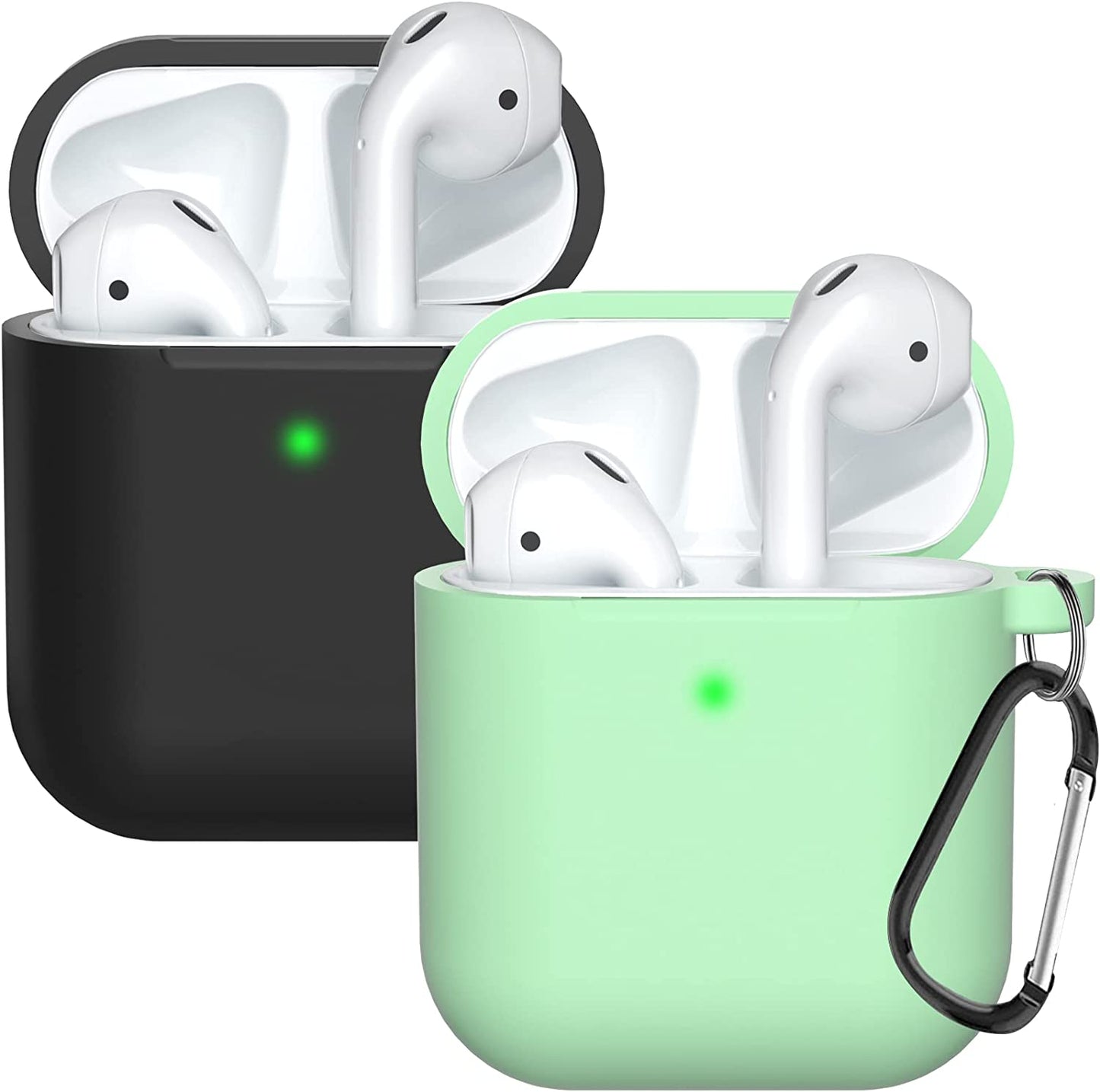 Compatible with Airpods Case Cover Silicone Protective Skin for Airpods Case 2&1 (2 Pack) Black/Sand Pink  Doboli Black/Matcha Green  