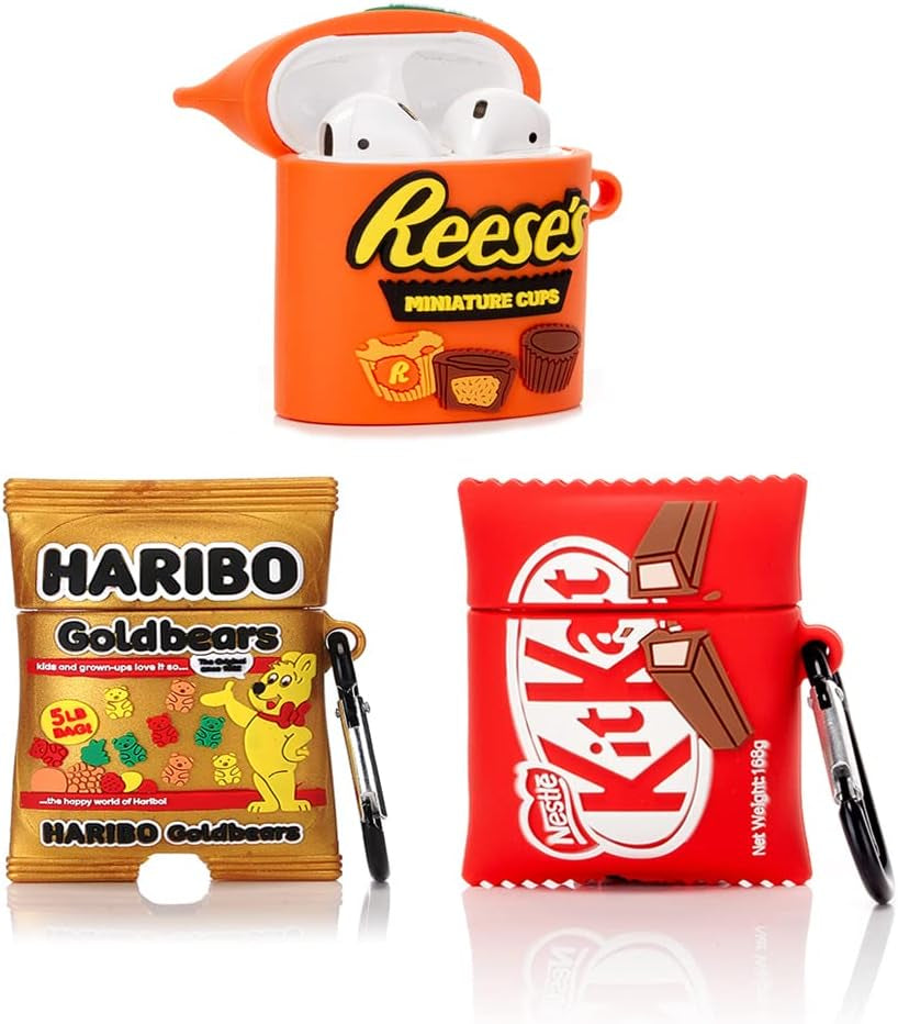 (3Pack) Case for Airpods 1 and Airpods 2, BGAANM Cartoon Silicone Case Protective Cover with Cute Funny Skin Design, with Keychain (Juice+Icecream+Bottle)  BGAANM Snack1+Snack2+Snack3  