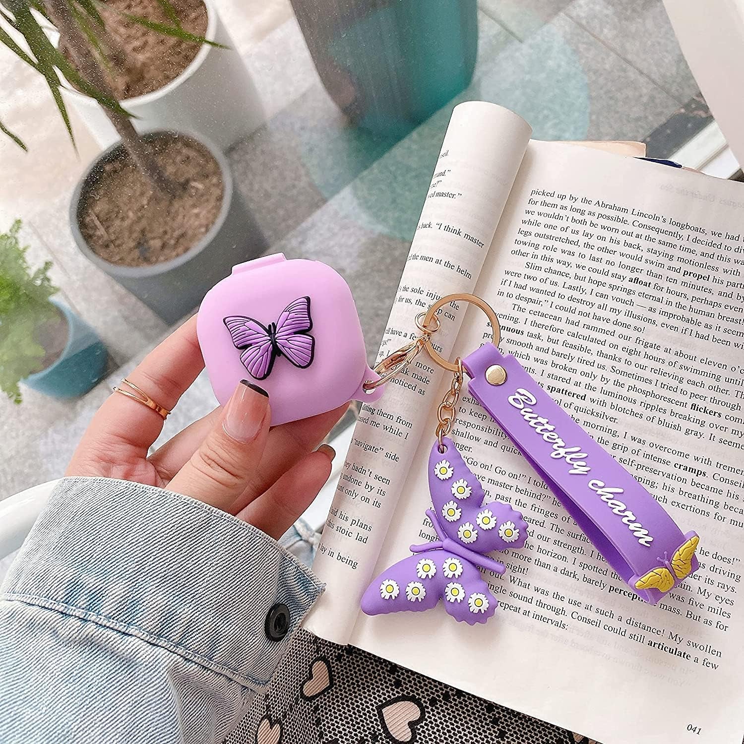 Compatible with Samsung Galaxy Buds Pro/Galaxy Buds Live Case with Butterfly Keychain, Protective Silicone Kids Teens Girls Women Funny Kawaii Fashion 3D Cute Cover for Galaxy Buds Pro/Live - Purple  Moydolo   