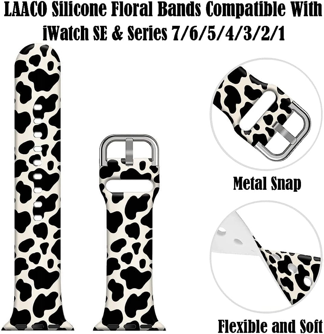 LAACO Silicone Sport Bands Compatible with Apple Watch 49Mm 45Mm 44Mm 42Mm 41Mm 40Mm 38Mm for Women Men Girls, Floral Design Replacment Strap for Iwatch SE Utral/Series 8/7/6/5/4/3/2/1  LAACO   