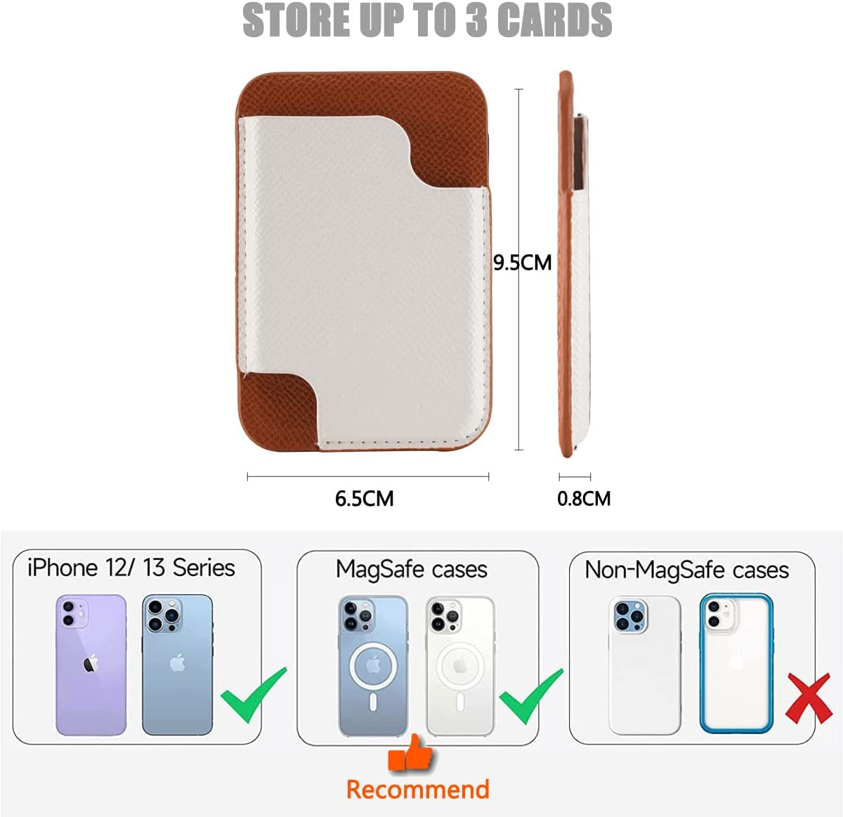 GALAPPLE White Faux Leather Magsafe Wallet with Card Slot at Front, Scratch Resistant Dectable Magnetic Credit Card Holder Compatible with Iphone 14 13 12 Series & Phone Magsafe Case(Max 3 Cards)  GALAPPLE   