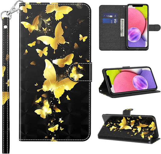 VODEFOX Case for LG G7 Thinq/Lg G7, PU Leather Wallet Case for LG G7 Thinq/Lg G7 6.1", Cute 3D Cartoon Design Card Slot Magnetic Closure Stand Protective Cover for Women - Golden Butterfly  VODEFOX   