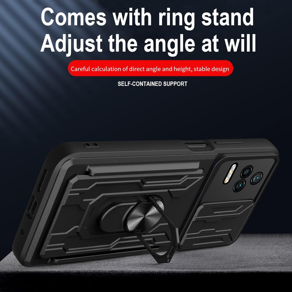 Ccsmall for Xiaomi Poco F4 Case Sliding Window Case with Card Holders, Redmi K40S Cover with Slide Camera Protection Built-In Magnetic Kickstand Case for Xiaomi Redmi K40S/Poco F4 LJK Black  CCSmall   