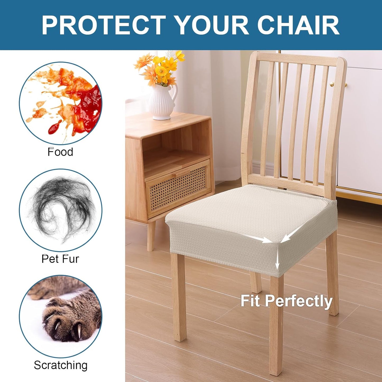 Smiry Stretch Jacquard Seat Covers for Dining Chairs, 6 Pack Washable Dining Chair Cover Dining Room Chair Seat Covers, Beige  smiry   