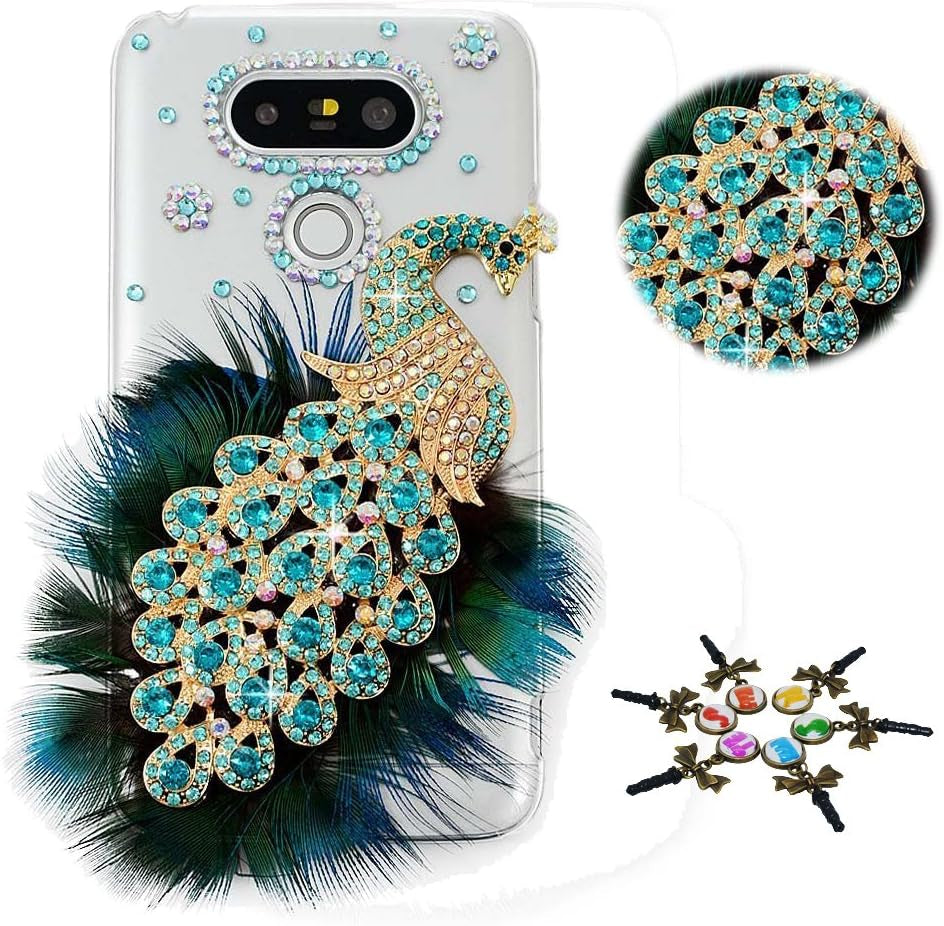STENES LG G7 Case, LG G7 Thinq Case - STYLISH - 100+ Bling Crystal - 3D Handmade Bling Fashion Peacock Design Protective Cover Case for LG G7 Thinq - Blue  STENES   