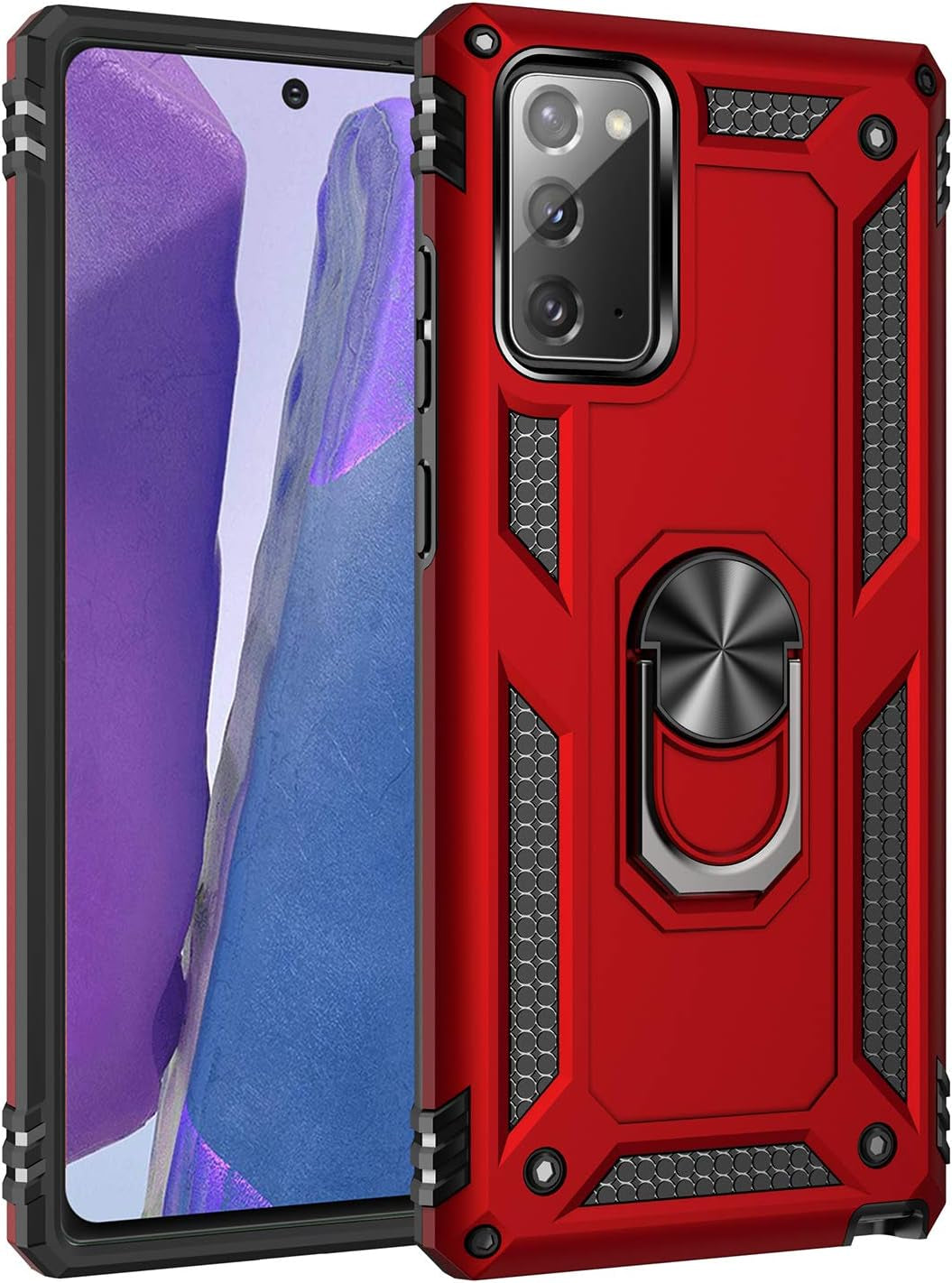 Meifei Galaxy Note 20 Case, Samsung Galaxy Note 20 Case, Military Grade 360 Degree Rotating Metal Ring Holder Kickstand Protective Phone Cover Case for Samsung Galaxy Note 20 5G, Green  Meifei Red  