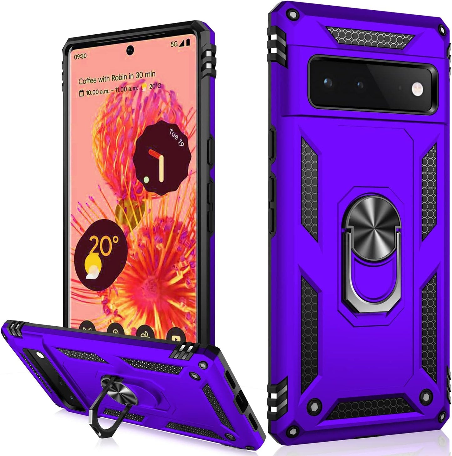 IKAZZ Suitable for Google Pixel 6 Case,Military Grade Shockproof Heavy Duty Protective Phone Case Pass 16Ft Drop Test with Magnetic Kickstand Car Mount Holder for Google Pixel 6 Blue  IKAZZ Purple Google Pixel 6 Pro 6.7" 