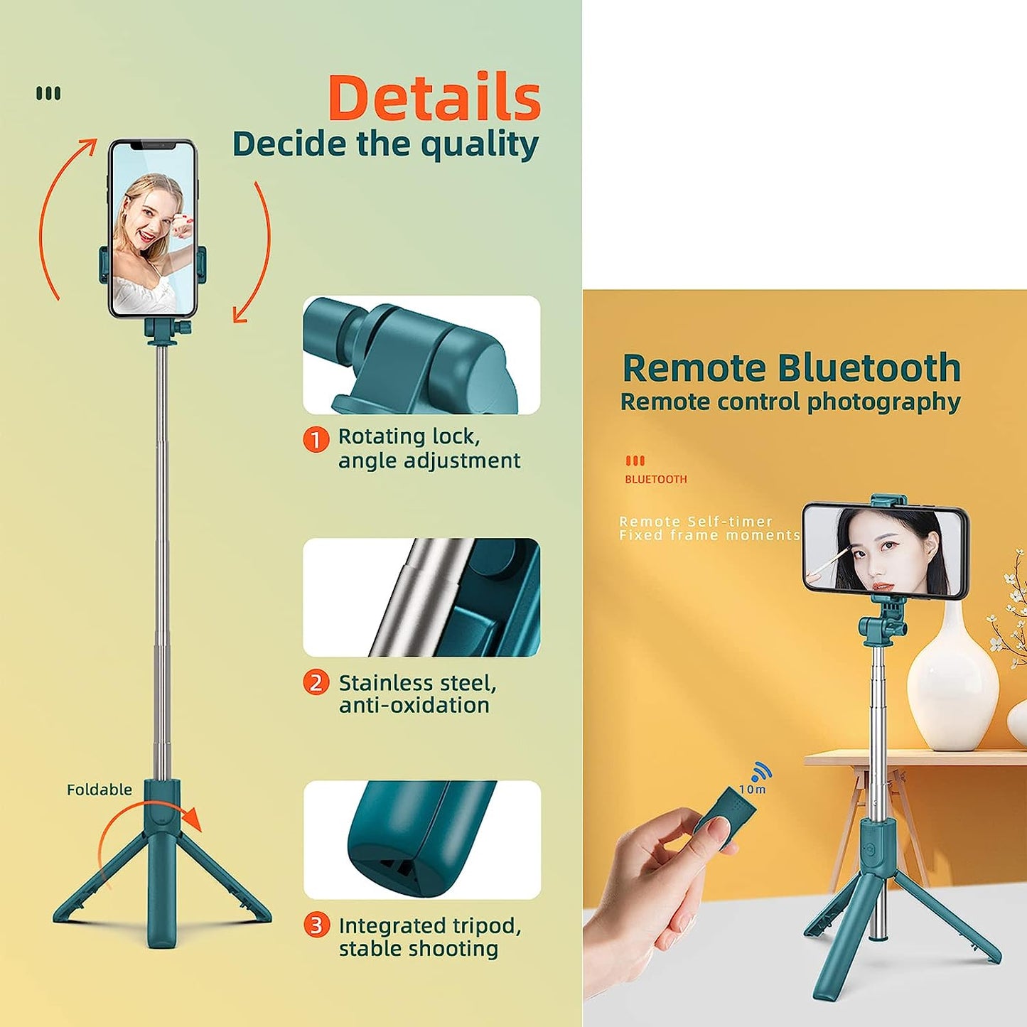[2021 Upgraded] MQOUNY Selfie Stick, Handheld Tripod with Detachable Wireless Remote and Tripod Stand Compatible with Iphone 12 11 Pro Xs Max Xr X 8 7 6 Plus, Android Samsung Smartphone  MQOUNY Dongguan Manxin Electronic Technology Co. , Ltd.   