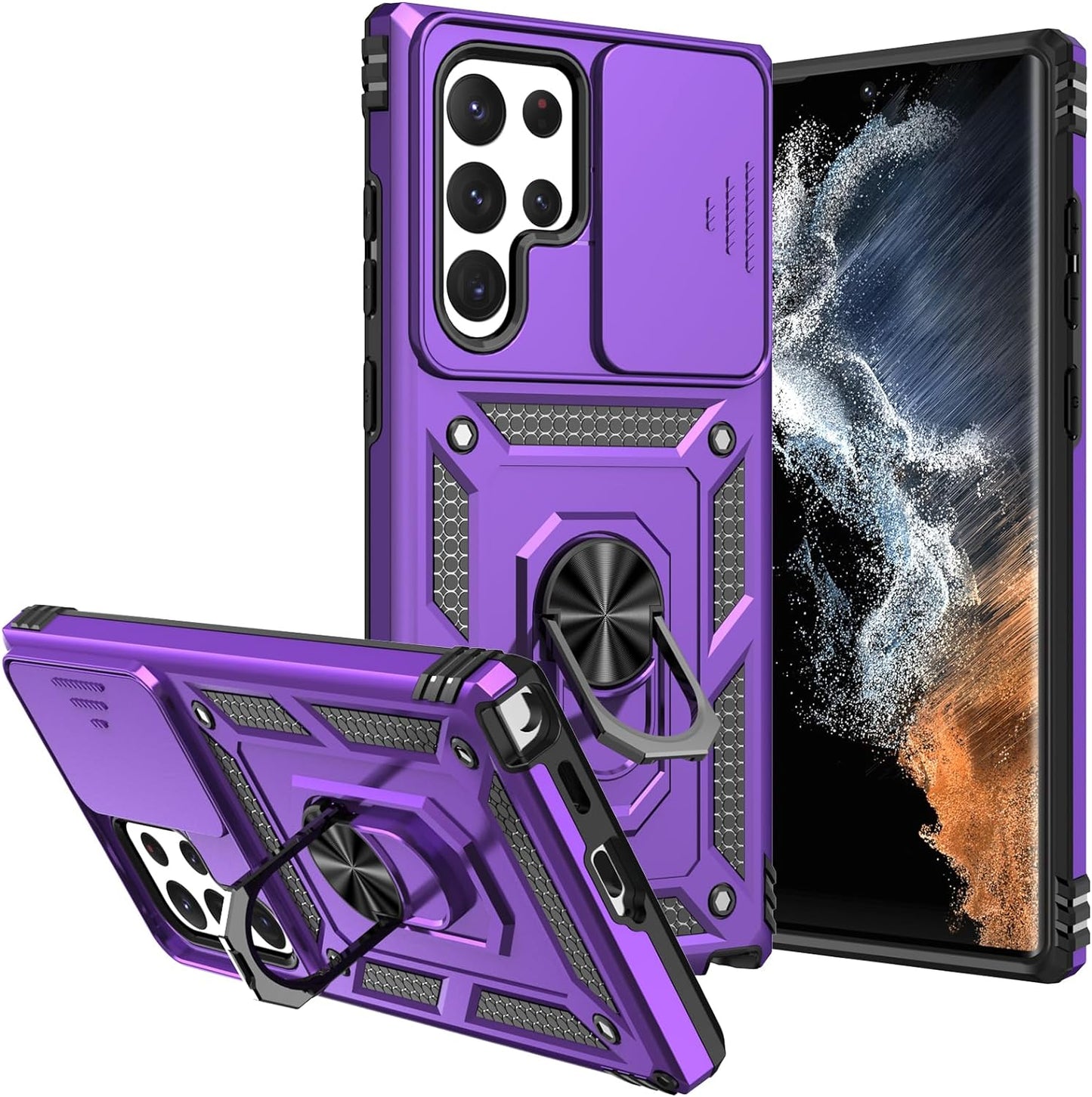 S22 Ultra Case,Samsung Galaxy S22 Ultra Case,With Camera Cover,[Military Grade] 16Ft.Drop Tested Cover with Magnetic Kickstand Protective Case for Galaxy S22 Ultra 6.8 Inch Blue  SKMY Purple  