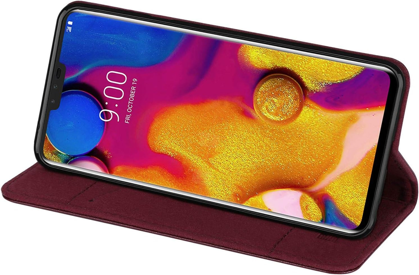 32Nd Classic Series - Real Leather Book Wallet Case Cover for LG V40 Thinq, Real Leather Design with Card Slot, Magnetic Closure and Built in Stand - Burgundy  32ndShop   