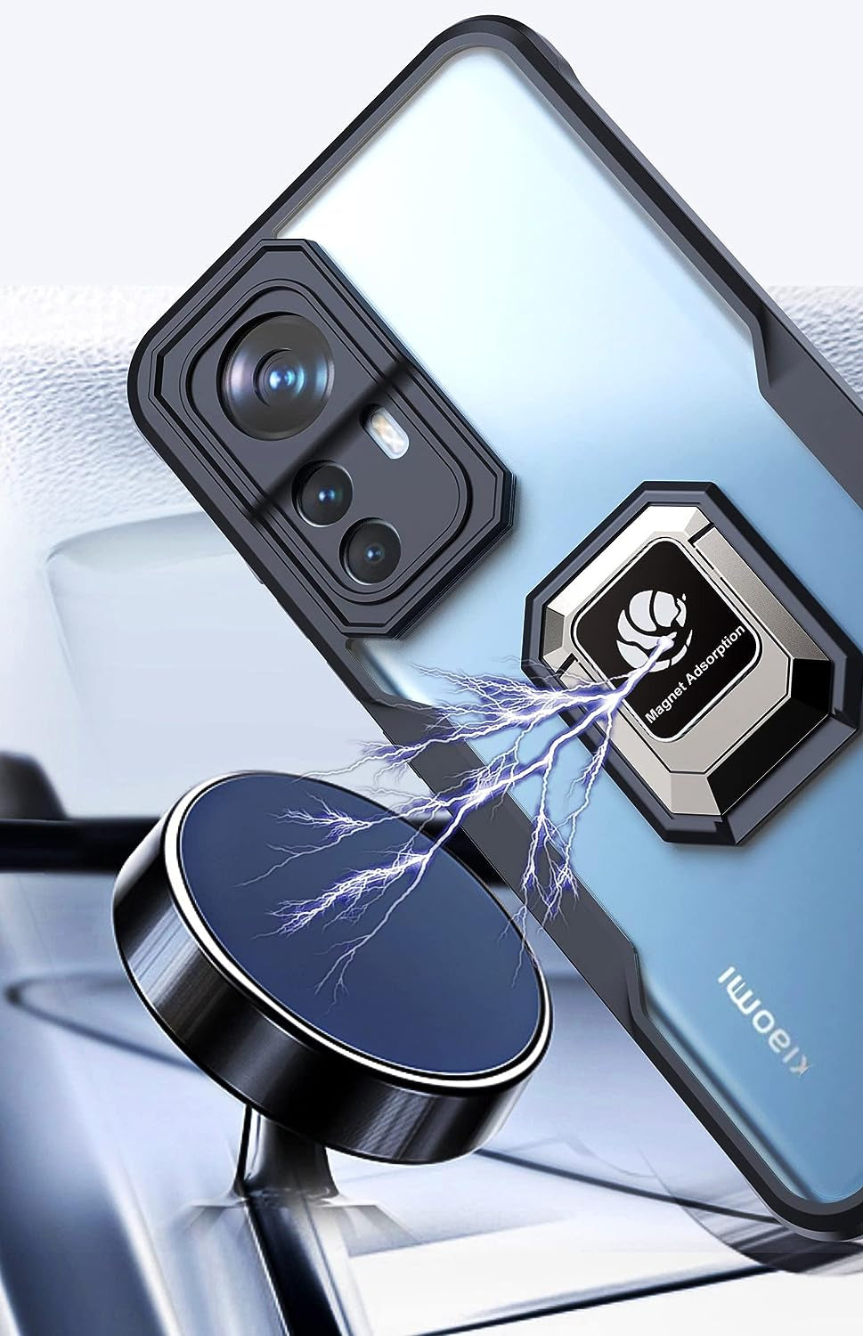 Case for Xiaomi Mi 12T/ Mi 12T Pro Case Dual Layer Shockproof Acrylic Cover with 360 Rotating Ring Kickstand for Magnetic Car Mount Clear Hard Back Cover Compatible with Xiaomi Mi 12T/ Mi 12T Pro (B)  hunmansaf   