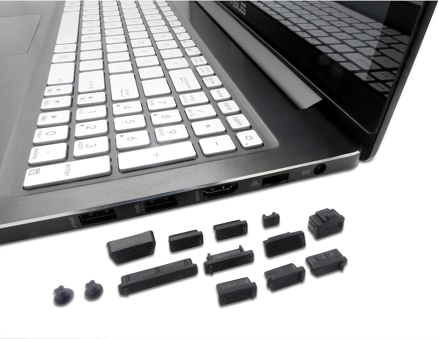 Portplugs - Dust Plugs for PC Laptops (13 Piece Set) - Protect Computer Ports from Dirt, Dust, and Splashes (Black)  PortPlugs   