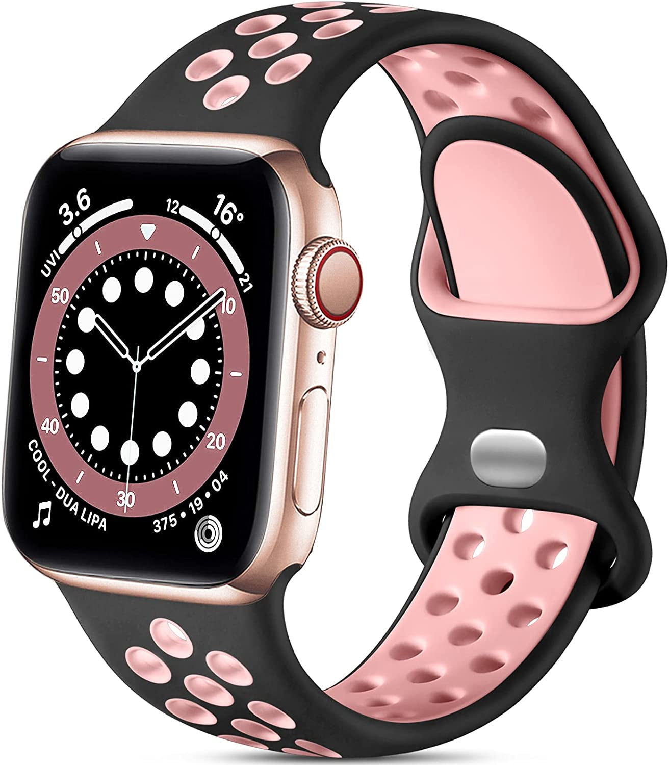 Lerobo Sport Band Compatible with Apple Watch Band 38Mm 40Mm 41Mm 45Mm 44Mm 42Mm for Women Men,Soft Silicone Sport Breathable Wristband Replacement Strap Compatible for Iwatch SE Series 7 6 5 4 3 2 1  PJStore-US Black/Pink 38mm/40mm/41mm M/L 