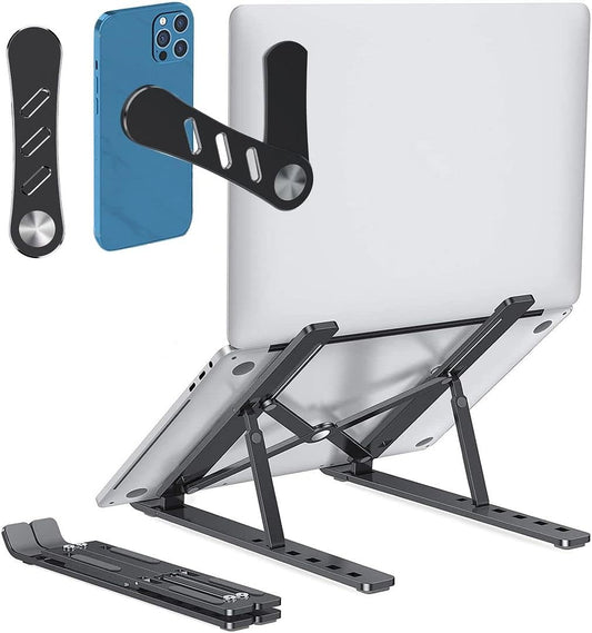 Chezmax Laptop Stand Magnetic Notebook Phone Holder, Adjustable Aluminum Compatible Ergonomic Foldable Computer Riser, Multi-Angle Tablets Tray for 10-15.6 Inch Ultrabook Black  ChezMax   