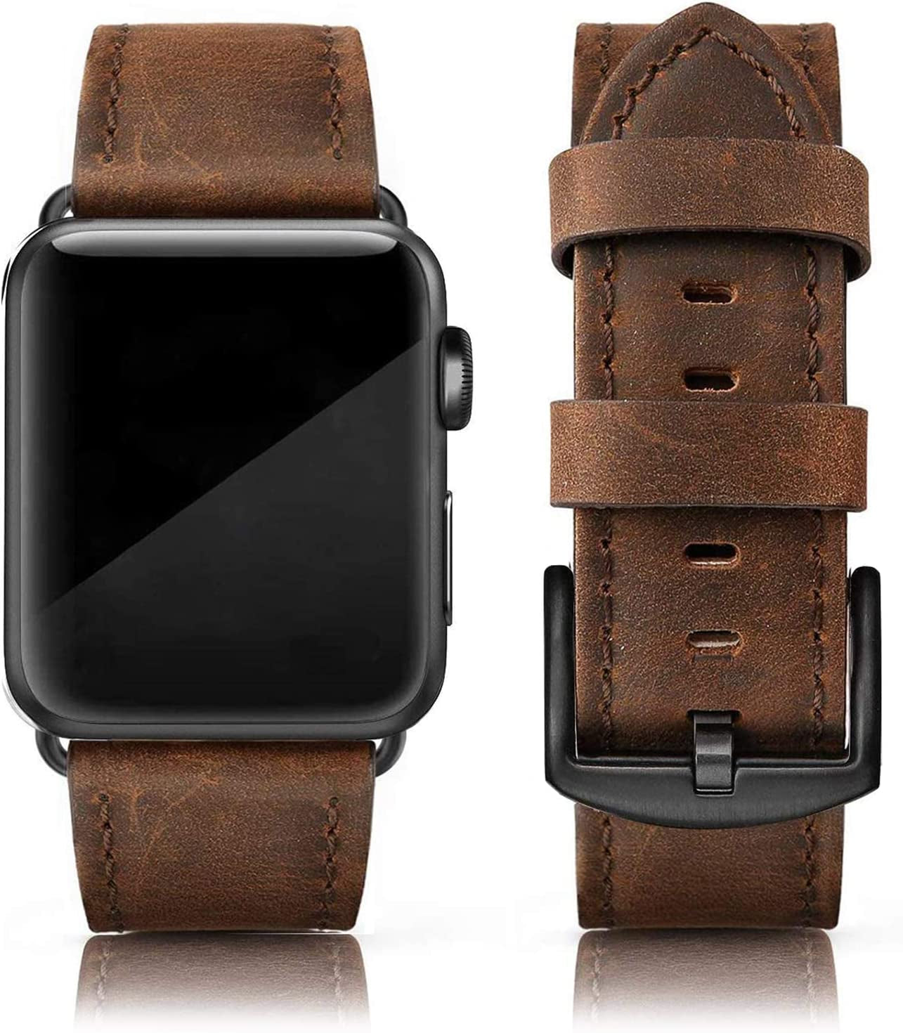 EDIMENS Leather Bands Compatible with Apple Watch 45Mm 42Mm 44Mm Band Men Women, Vintage Genuine Leather Wristband Replacement Band Compatible for Apple Watch Iwatch Series 8 7 6 5 4 3 2 1, SE Sports Retro Walnut  EDIMENS   